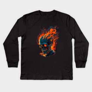 Flaming skull Kids Long Sleeve T-Shirt